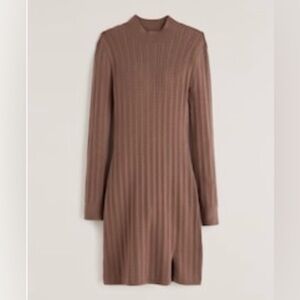 Abercrombie & Fitch Mockneck Cable Knit Sweater Mini Dress Taupe XXS